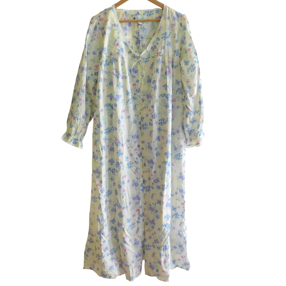 Ella Simone Womens Long Cotton Robe Butterfly Floral Print Long Sleeve Sz XL